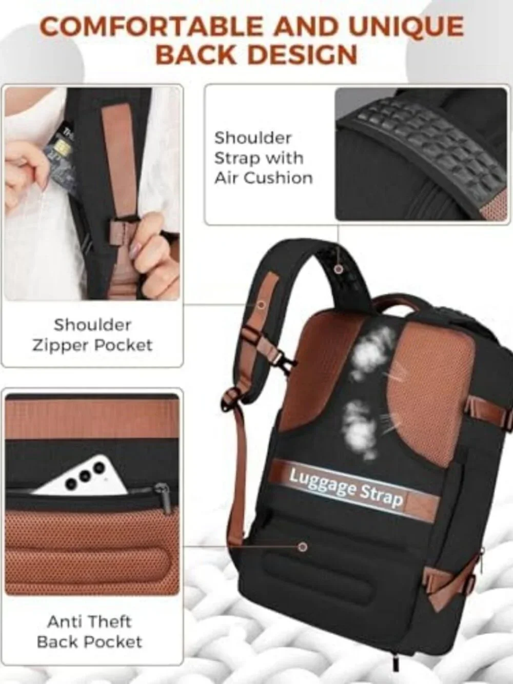 40L Flight Approved Travel Backpack for Men, Durable Carry-On Bag with Multiple